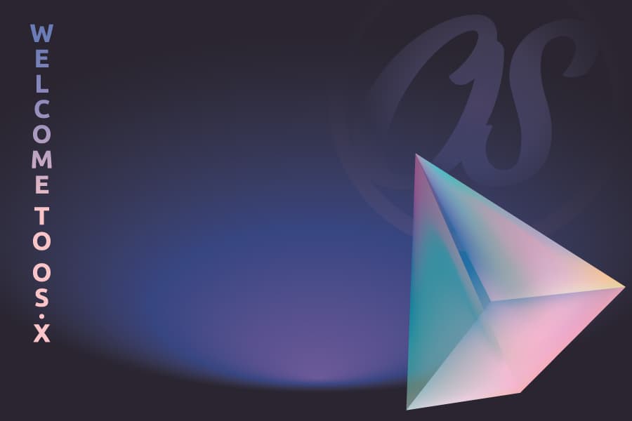 Oldsols Admin OS welcome screen with OS mark and iridescent prism