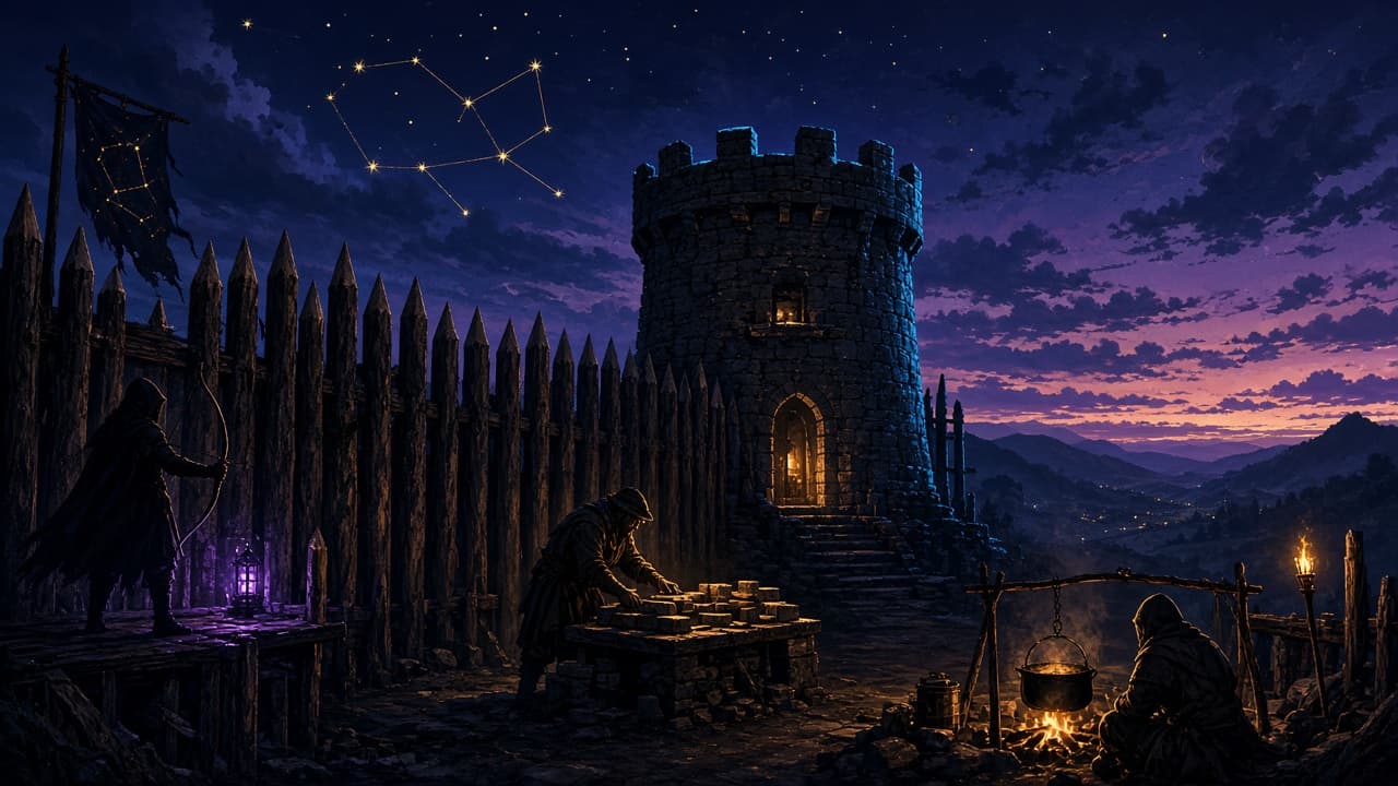 A small medieval watch-keep at dusk