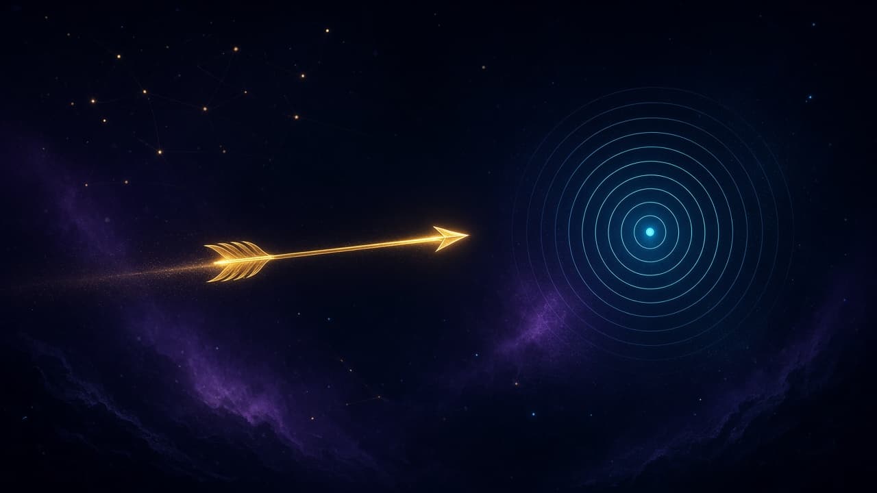 A single luminous arrow approaching concentric rings